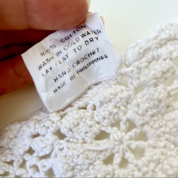 Vintage Ivory Cotton Crochet Angel Wing Bell Sleeve Top Sweater, Medium - Picture 7 of 7